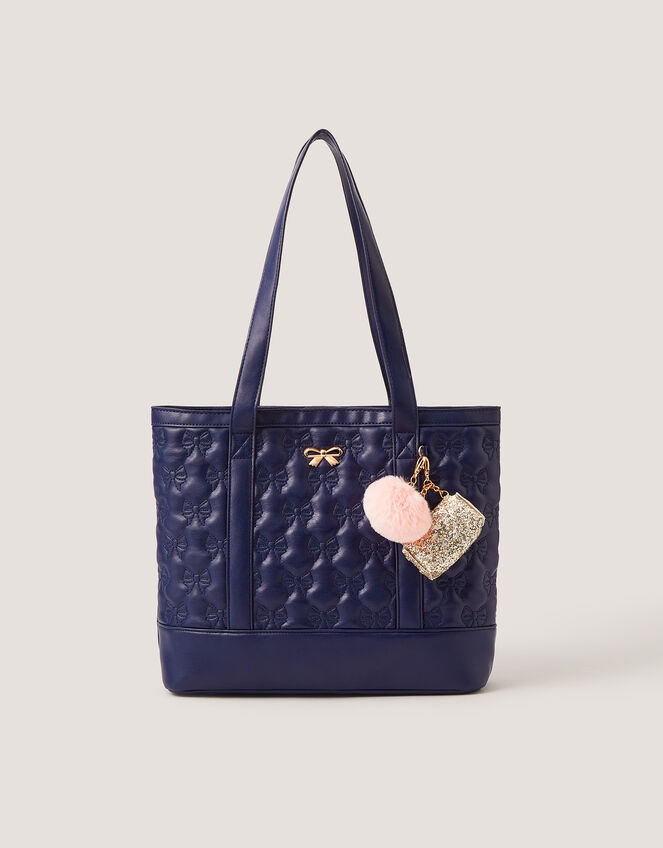 Bow Quilted School Tote Bag, , large