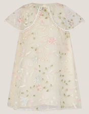 Baby Floral Embroidered Cape Party Dress, Multi (MULTI), large