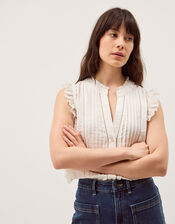 Lacy Sleeveless Broderie Top, Ivory (IVORY), large