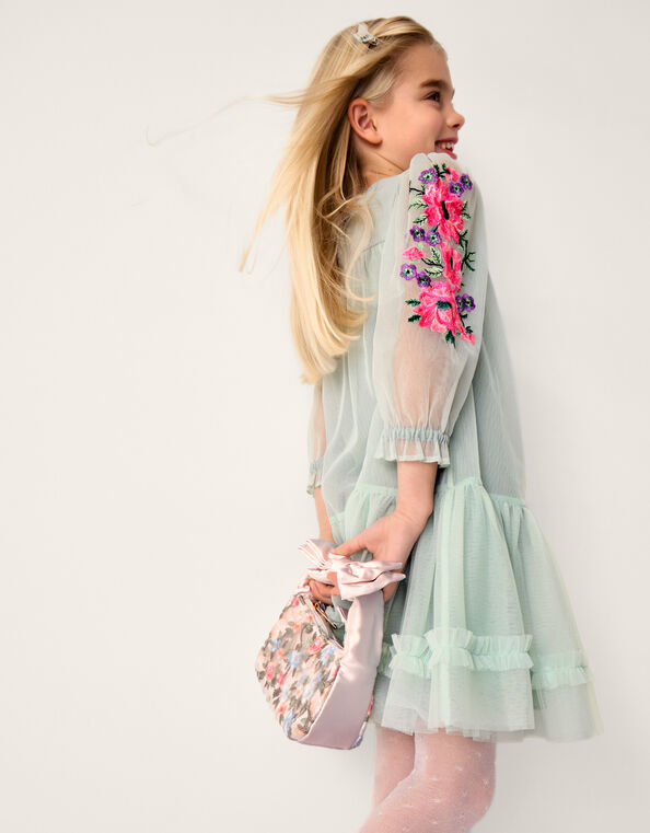 Peony Embroidered Tulle Party Dress, Green (SAGE), large