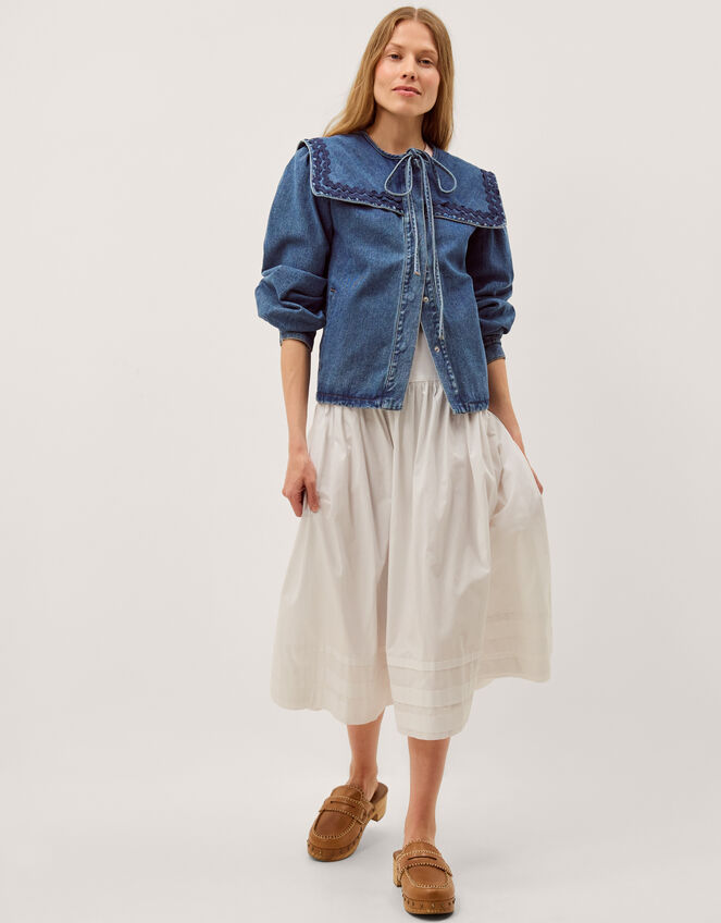 Livvy Square Collar Denim Jacket, Blue (MID AUTHENTIC BLUE), large