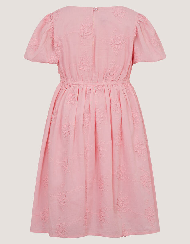 Puff Sleeve Floral Embroidered Dress, Pink (PINK), large