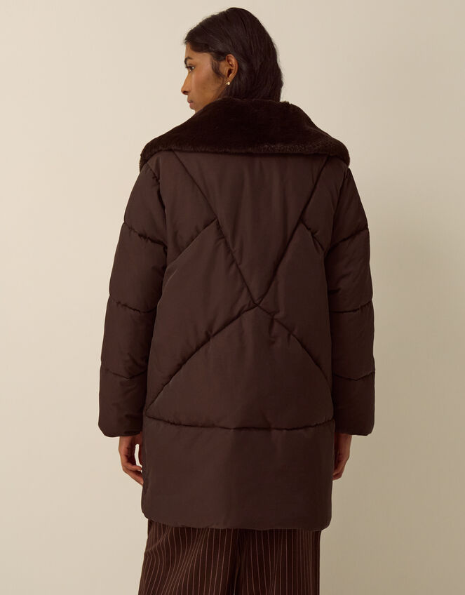 Iona Faux Fur Collar Padded Coat, Brown (CHOCOLATE), large