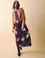 Clemence Fleur Embellished Suede Jacket, Tan (TAN), large