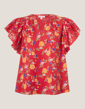 Libby Floral Print Jersey Top, Red (RED), large