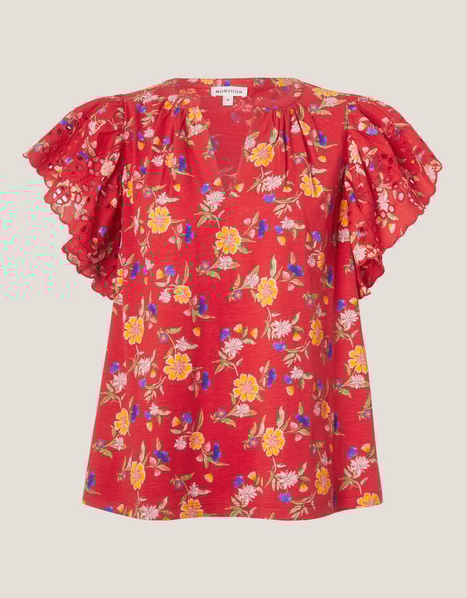 Libby Floral Print Jersey Top, Red (RED), large