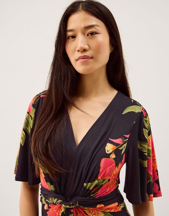 Moana Floral Print Jersey Midi Dress, Blue (NAVY), large