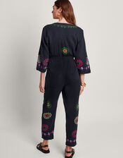 La Galeria Elefante Hand-Embroidered Jumpsuit, Black (BLACK), large
