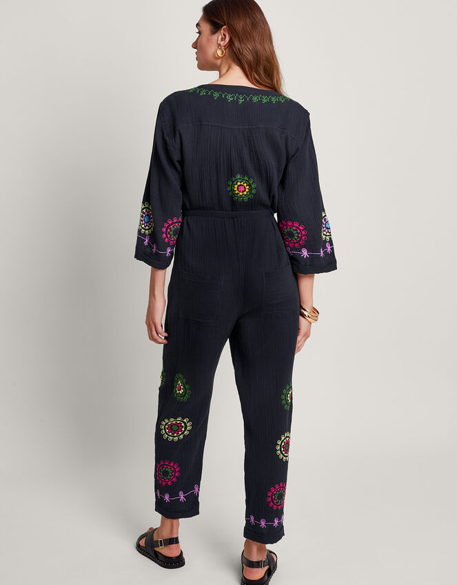 La Galeria Elefante Hand-Embroidered Jumpsuit, Black (BLACK), large