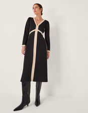 Paloma Contrast Panel Jersey Midi Dress, Black (BLACK), large