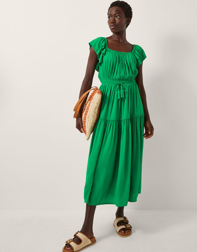 Isabela Square Neck Midi Dress, Green (GREEN), large