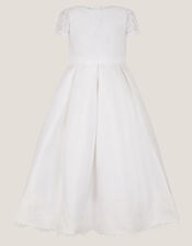 Lola Bow Lace Trim Communion Dress, White (WHITE), large