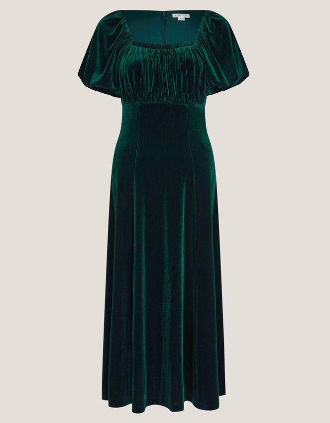 Cynthia Puff Sleeve Velvet Midi Dress, Green (DARK GREEN), large