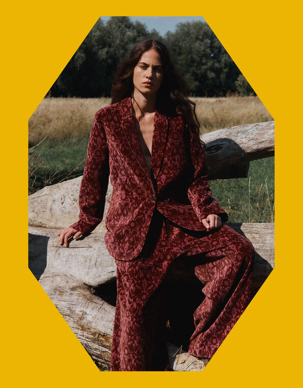 East Jude Print Velvet Blazer, Red (BERRY), large