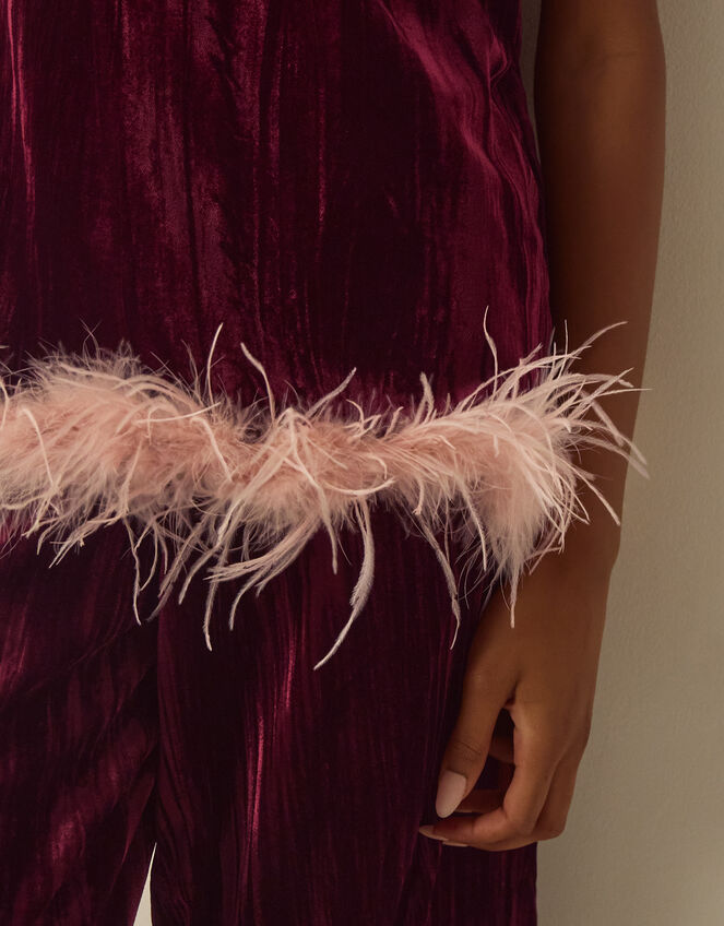Emma Sleeveless Feather Crushed Velvet Top, Red (BURGUNDY), large