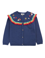 Frugi Romi Rainbow Ruffle Cardigan, Blue (NAVY), large