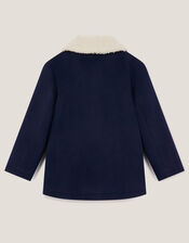 Faux Shearling Collar Pea Coat, Blue (NAVY), large