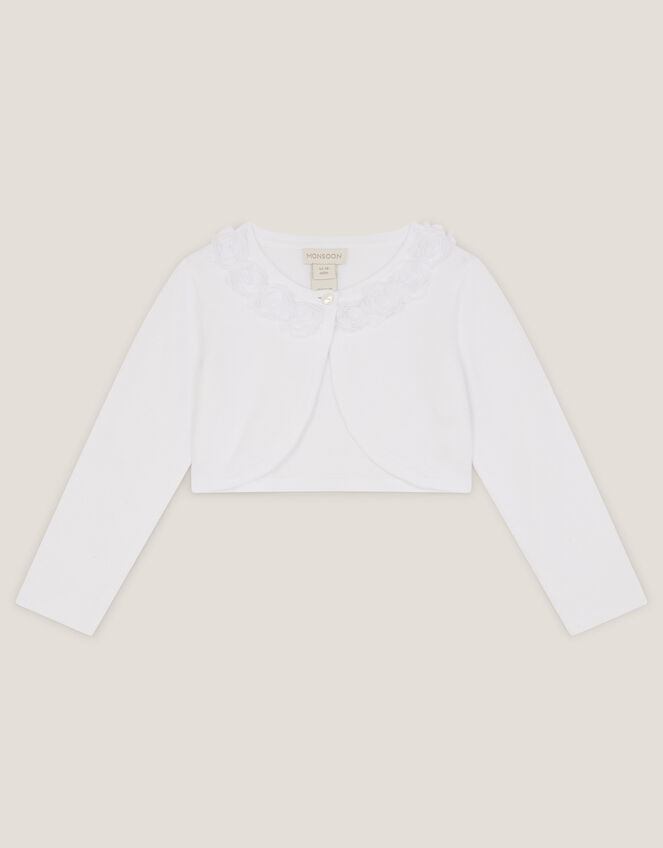 Baby Ottilie Appliqu&eacute; Rose Cardigan, White (WHITE), large