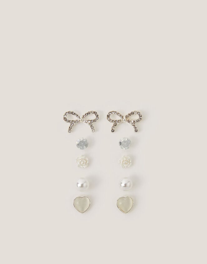 5-Pack Bow & Pearl Stud Earrings, , large