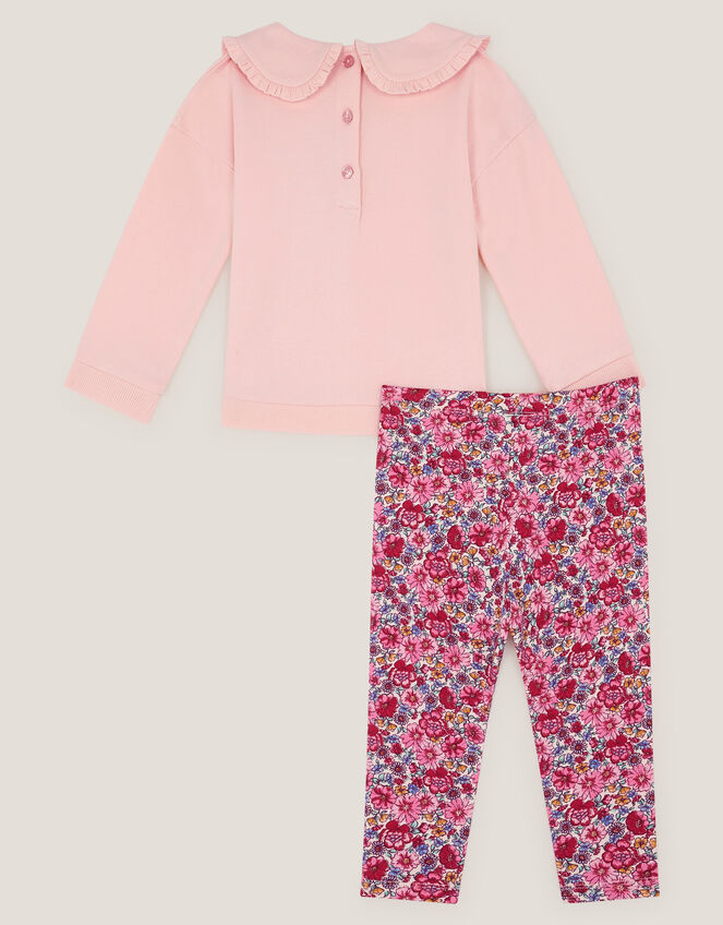 Baby Collar Top & Floral Leggings Set, Pink (PINK), large