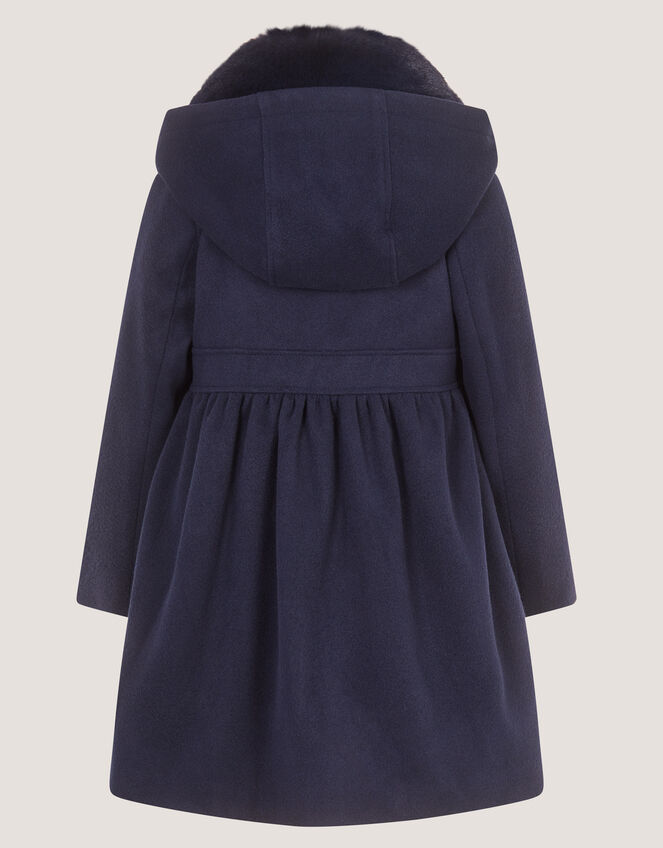 Faux Fur Collar Frill Coat, Blue (NAVY), large