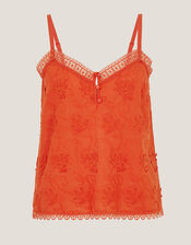 Rosie Embroidered Cami Top, Orange (ORANGE), large
