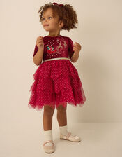 Baby Christmas Reindeer Mesh Dress & Headband Set, Red (BURGUNDY), large