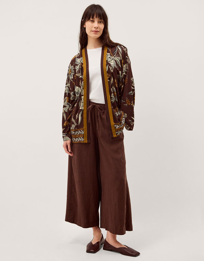 Esther Floral Linen Blend Jacket, Brown (CHOCOLATE), large