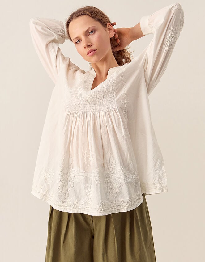 East Donnie Hand-Embroidered Blouse, Ivory (IVORY), large