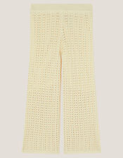 Embroidered Crochet Knit Trousers, Ivory (IVORY), large