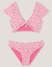 Floral Jacquard Short Sleeve Swim Set, Pink (PINK), large