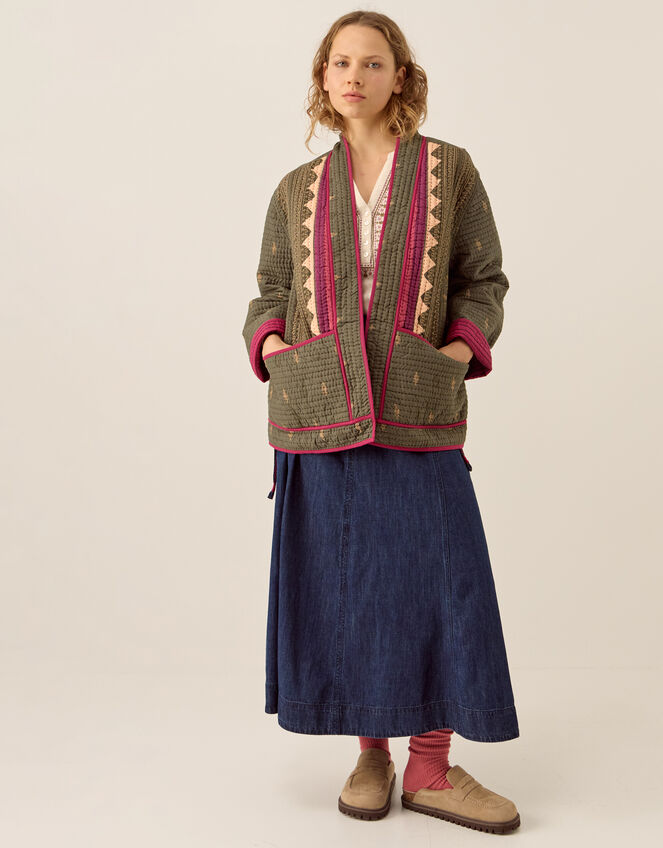 East Apate Quilted Kimono Jacket, Green (KHAKI), large