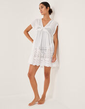 Lola Broderie Mini Swing Dress, White (WHITE), large