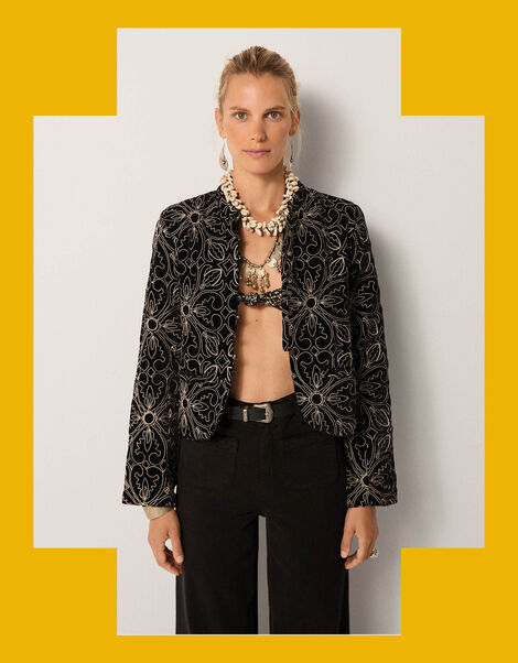 Maison Hotel Odette Floral Velvet Jacket, Black (BLACK), large