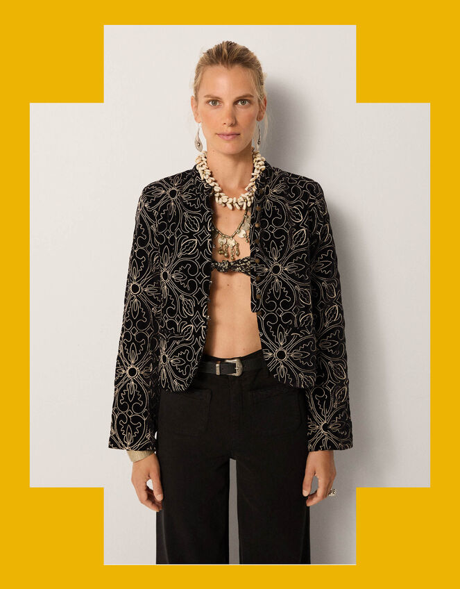 Maison Hotel Odette Floral Velvet Jacket, Black (BLACK), large