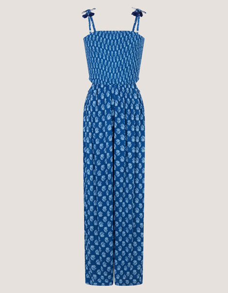 Floral Print Cut-Out Jumpsuit, Blue (NAVY), large