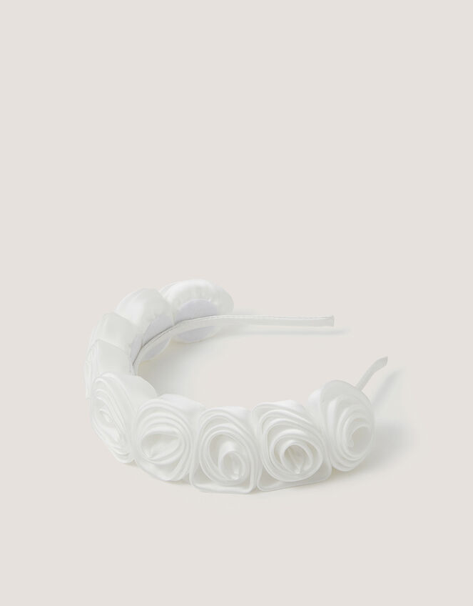 Rosette Satin Headband, Ivory (IVORY), large