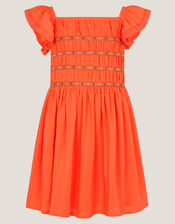 Floral Embroidered Square Neck Dress, Orange (ORANGE), large