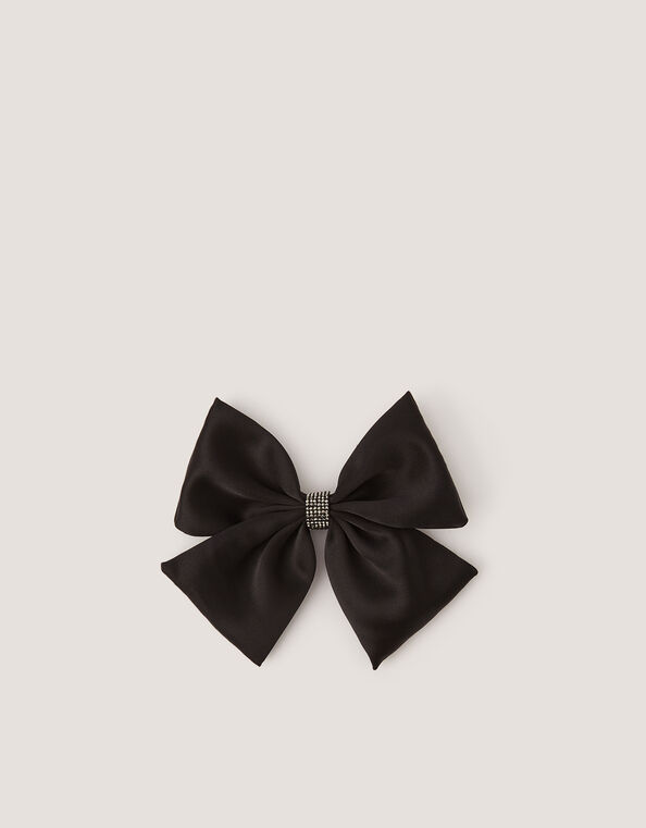 Satin Bow Hair Clip, Black (BLACK), large