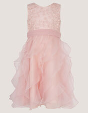 Daisy Embroidered Ruffle Party Dress, Pink (PINK), large