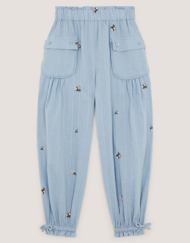 Embroidered Rose Dobby Cuffed Trousers, Blue (BLUE), large