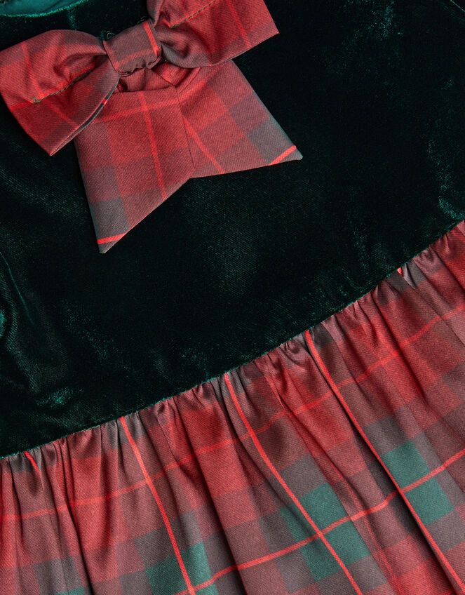 Baby Elspeth Short Sleeve Velvet Tartan Party Dress, Green (GREEN), large