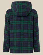 Check Print Hooded Coat, Green (GREEN), large