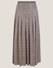 Carmen Check Pleat Midi Skirt, Natural (NATURAL), large