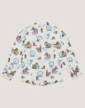 London Print Long Sleeve Shirt , White (WHITE), large