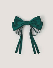 Ribbon Bow School Hair Clip, Green (GREEN), large