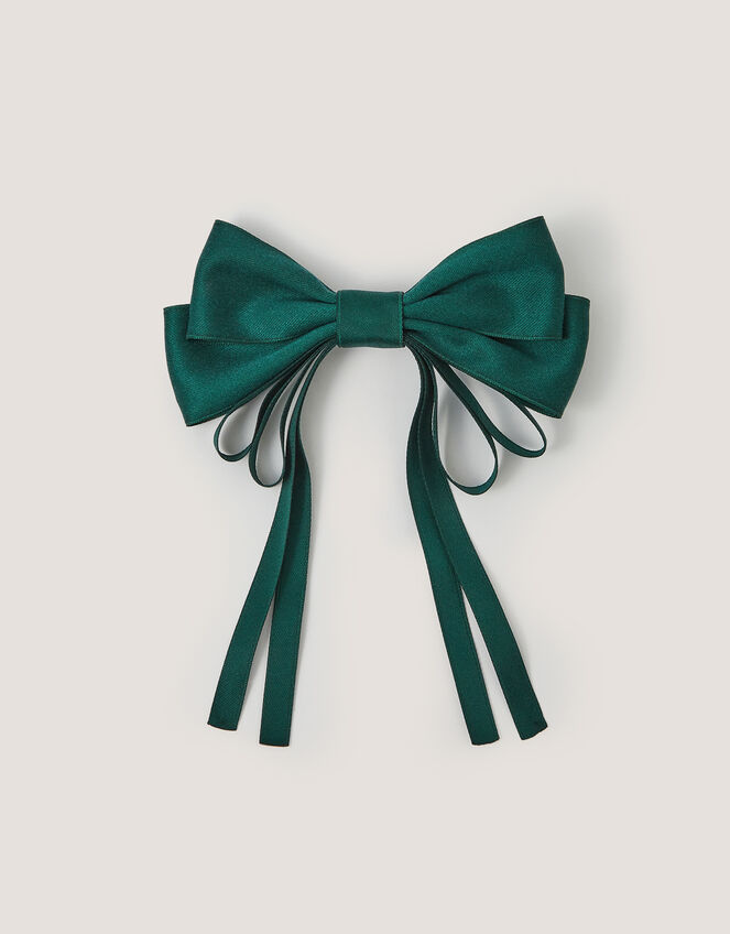 Ribbon Bow School Hair Clip, Green (GREEN), large