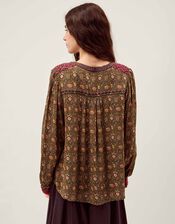 East Lyza Floral Print Top, Green (KHAKI), large