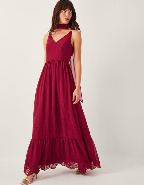Clare Cutwork Maxi Dress & Scarf, Orange (RUST), large