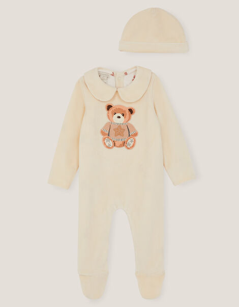 Baby Festive Bear Sleepsuit & Hat, Ivory (IVORY), large